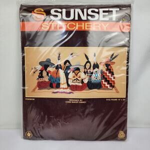 Sunset Stitchery #2212 POWWOW Native American 10"x20" 100% Pure Wool 1987 Sealed